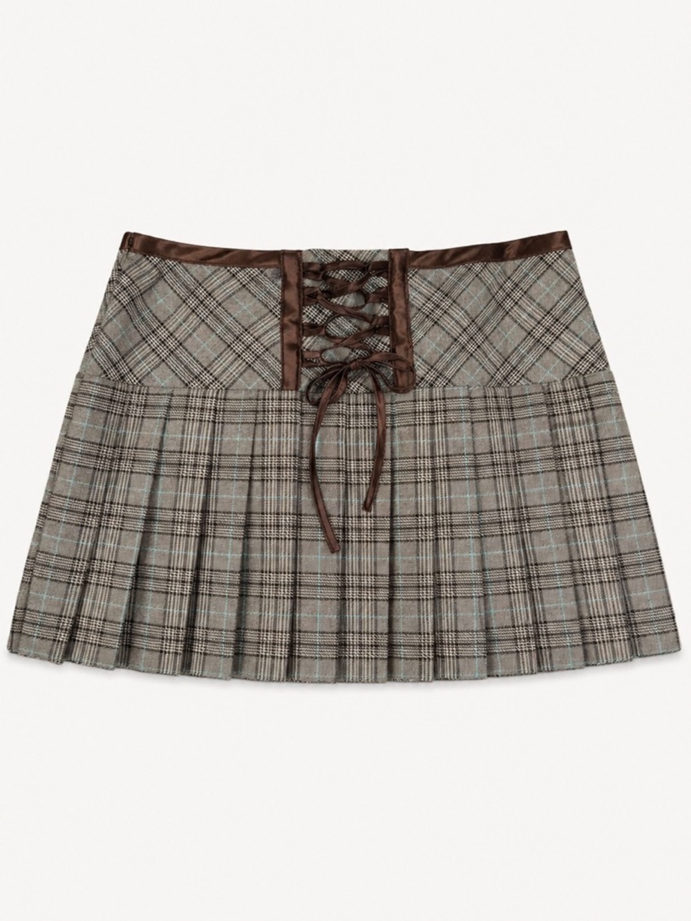 Y2K Max Rave Plaid Corset Mini Skirt Lace Up Pleated Low Rise